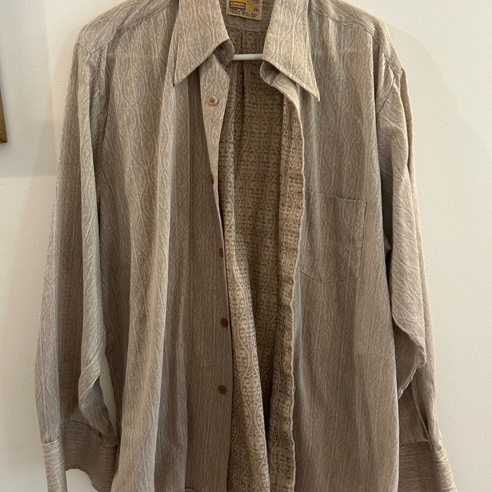 Vintage‎ Cranbrook Men’s Button Up Shirt Size L  Beige Pattern